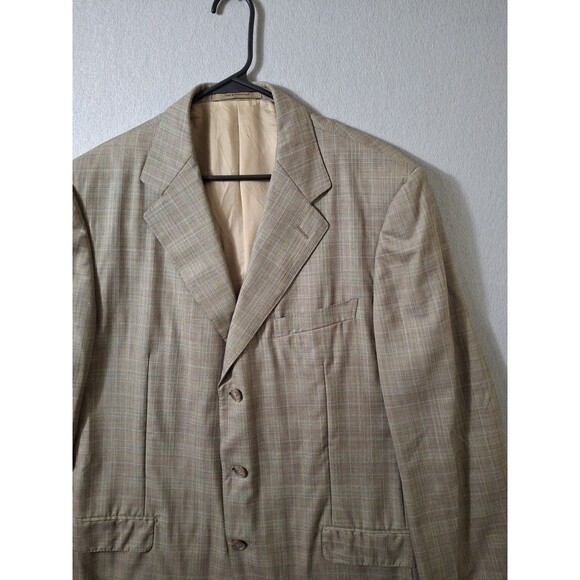 Ermenegildo Zegna Sport Coat Mens 44L Beige Brown Check Plaid Wool Jacket - Picture 2 of 14